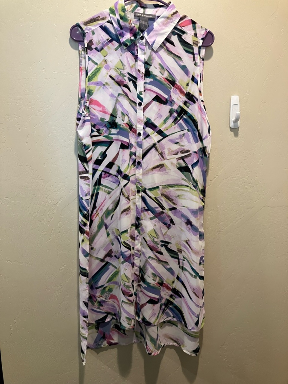 Kate & Mallory Multicolor Abstract Print Sleeveless Dress, Swim Cover Semi
Sheer